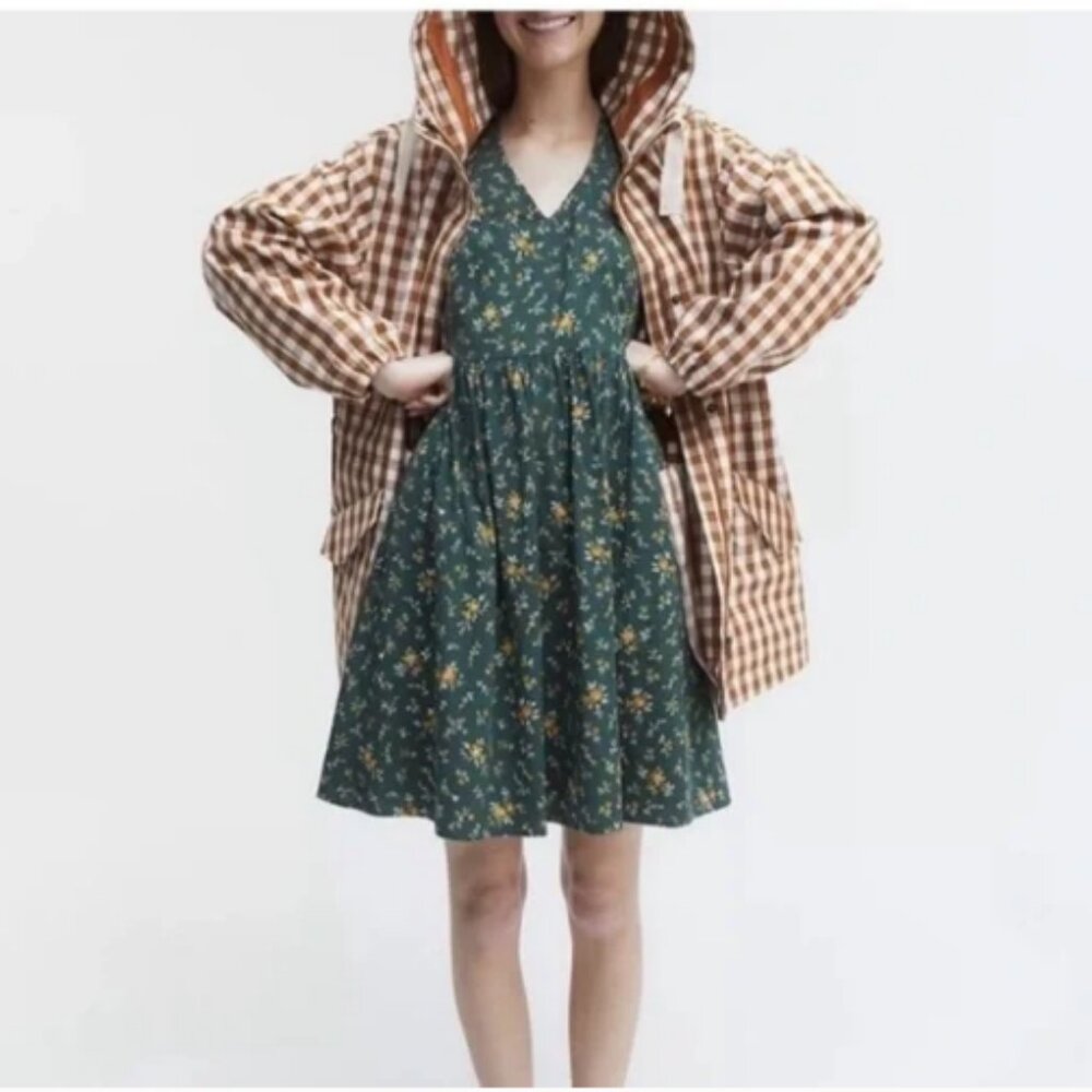 Madewell Poplin V-neck Bubble Sleeve Mini Dress in Fresh Sprigs - Picture 3 of 10